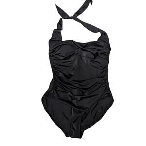 Miraclesuit black halter square neck one piece swimsuit Size M